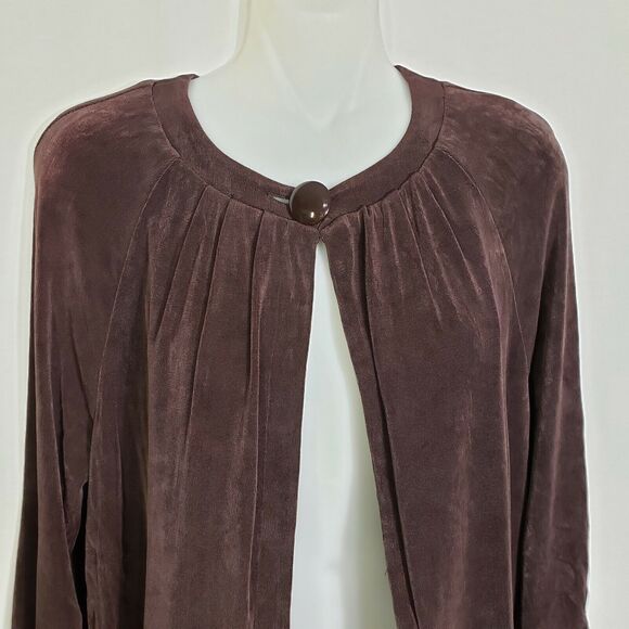 Laura Ashley Womens Cardigan Small Brown Stretch Knit Slinky 1 Button 3/4 Sleeve - Picture 3 of 8